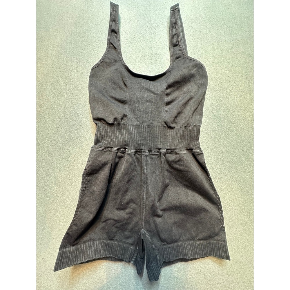 FP Movement Free People Good Karma Romper Washed Black Seamless Bodysuit XS/S-57